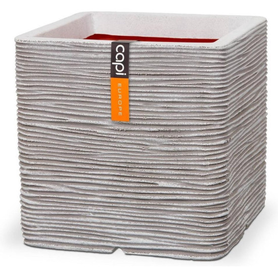 Pot carré strié 50x50 ivoire de Capi Europe - Cache et pot décoratifs design dans Cache-pot et pot déco