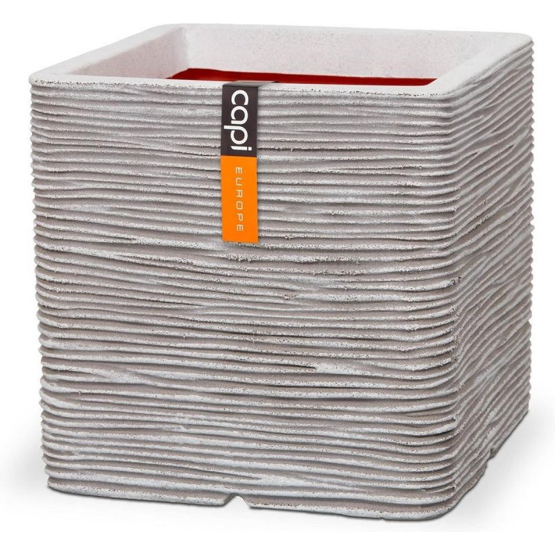 Pot carré strié 50x50 ivoire de Capi Europe - Cache et pot décoratifs design dans Cache-pot et pot déco