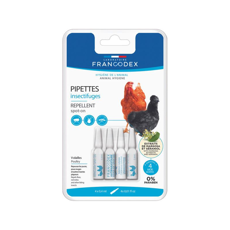 PIPETTE INSECTIFUGES VOLAILLES de Francodex - anti puce et soin pour chien et chat dans Produits d'entretien pour les oiseaux