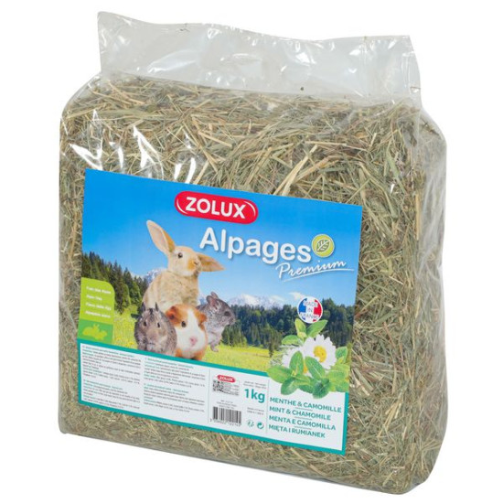 FOIN ALPAGES PREMIUM MENTHE/CAMOMILLE 1KG de Zolux - Produit pour animaux dans Nourriture pour rongeurs