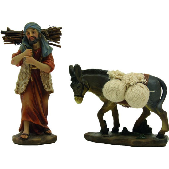 TRANSPORTEUR BOIS AVEC ANE 10CM de Dekoproject - Décoration de Noël en résine dans ⛲Santons de Provence