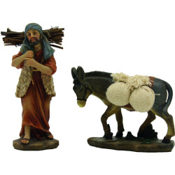 TRANSPORTEUR BOIS AVEC ANE 10CM de Dekoproject - Décoration de Noël en résine dans ⛲Santons de Provence