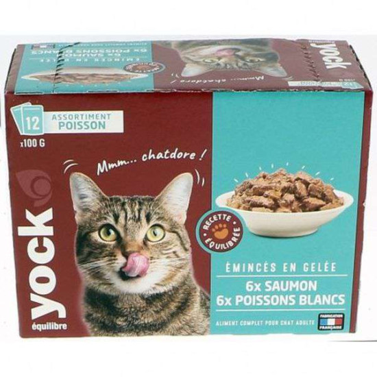 Pâtée Yock Equilibre Émincés Poisson 12X100G de Croquettes YOCK pas cher dans Patees pour chats
