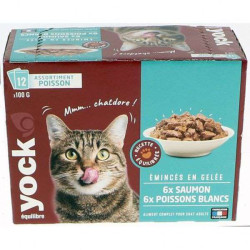 Pâtée Yock Equilibre Émincés Poisson 12X100G de Croquettes YOCK pas cher dans Patees pour chats