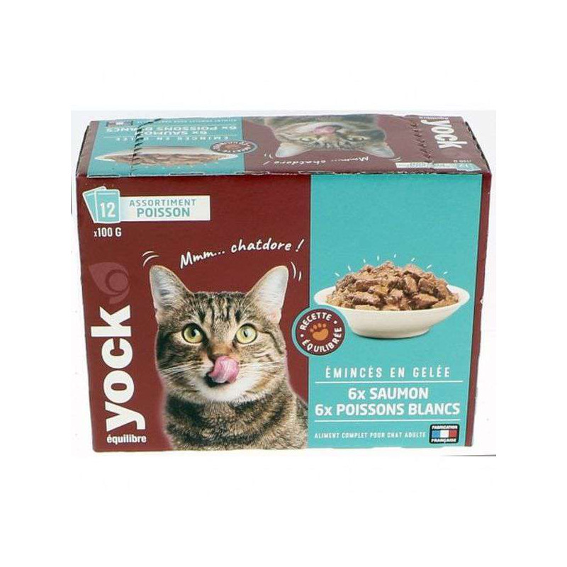 Pâtée Yock Equilibre Émincés Poisson 12X100G de Croquettes YOCK pas cher dans Patees pour chats