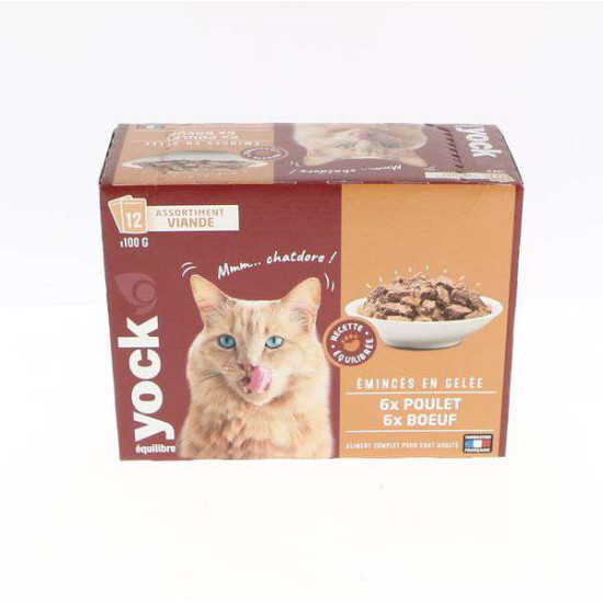 Pâtée Yock Equilibre Émincés Adulte 12X100G de Croquettes YOCK pas cher dans Patees pour chats