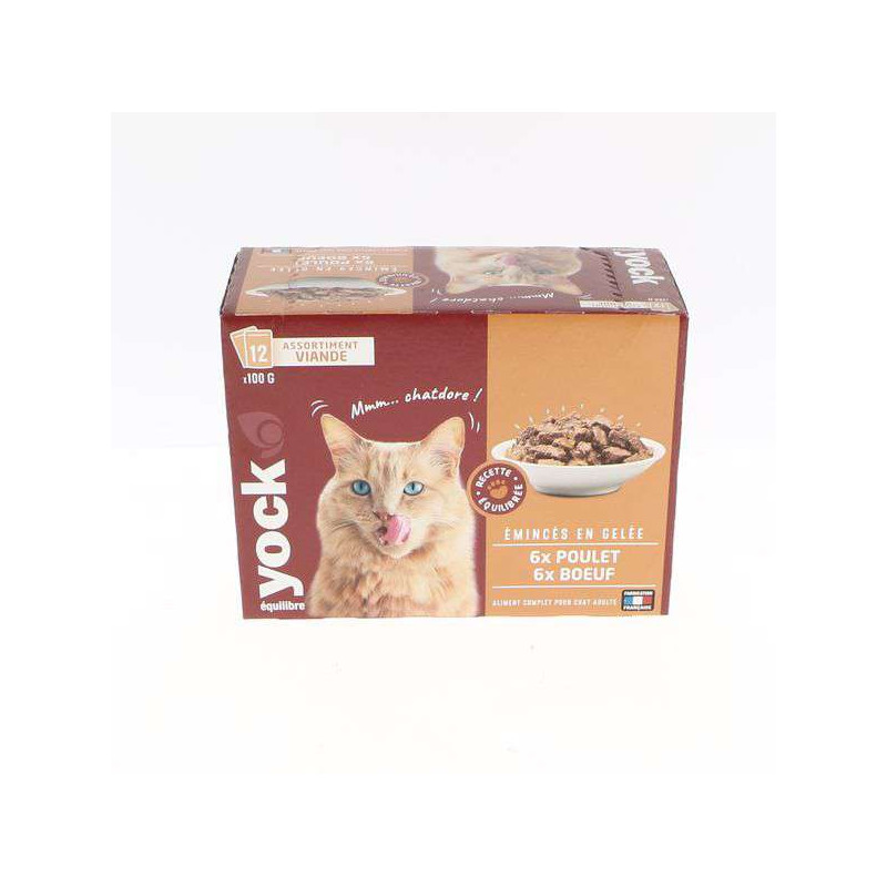 Pâtée Yock Equilibre Émincés Adulte 12X100G de Croquettes YOCK pas cher dans Patees pour chats