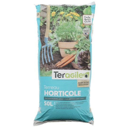 Terreau Horticole BIO 50L - Nutriments Naturels pour Plantes en Pot et Jardin de Teragile - produits pour le jardin dans Terr...