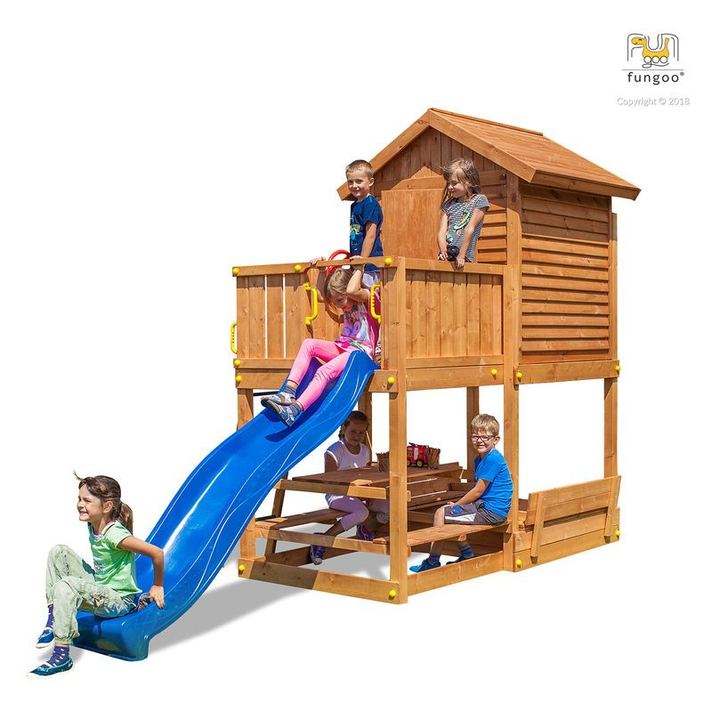 AIRE DE JEU MyHOUSE FREE TIME BEACH toboggan de Fungoo dans Cabane en bois