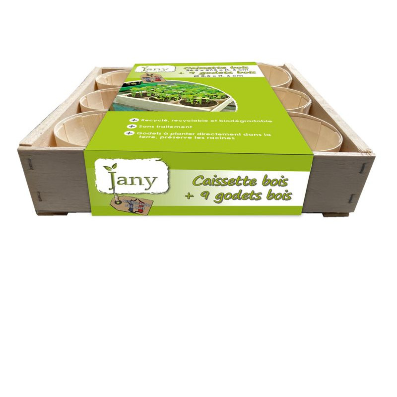 CAISSETTE BOIS + 9 GODETS BOIS de Jany France dans Accessoires de Semis