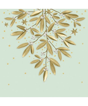 Serviette bouquet de gui dore 33cm de Braun Company - Serviettes et nappes papier dans 🍽️Décoration de table de Noël