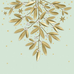 Serviette bouquet de gui dore 33cm de Braun Company - Serviettes et nappes papier dans 🍽️Décoration de table de Noël