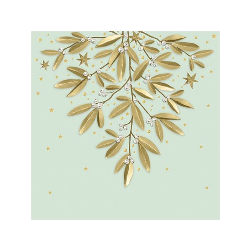 Serviette bouquet de gui dore 33cm de Braun Company - Serviettes et nappes papier dans 🍽️Décoration de table de Noël