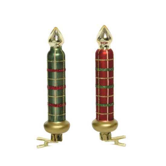 /Bougie a/clip rouge/vert/or h14.5 de Kaemingk - deco de la maison dans 🍽️Décoration de table de Noël