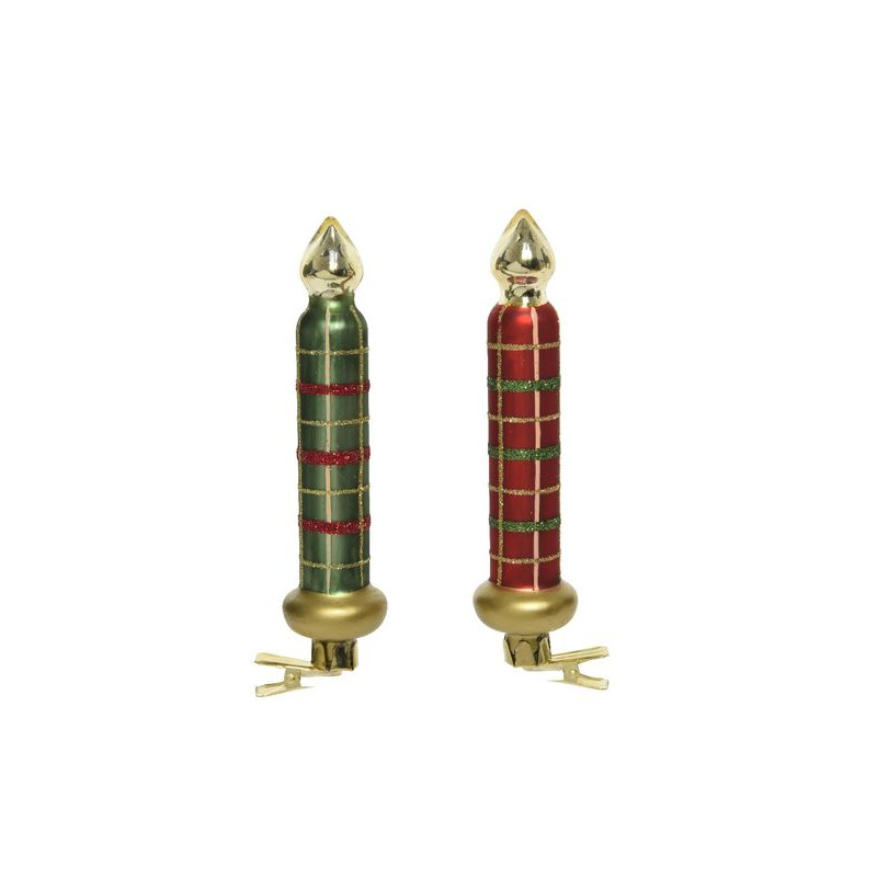 /Bougie a/clip rouge/vert/or h14.5 de Kaemingk - deco de la maison dans 🍽️Décoration de table de Noël