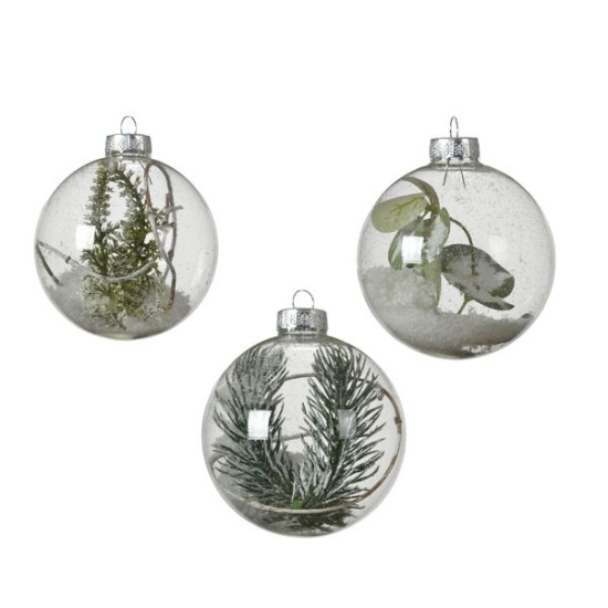 /Boule verre a/branches+neige vert d8 de Kaemingk - deco de la maison dans Boule pour sapin de Noël