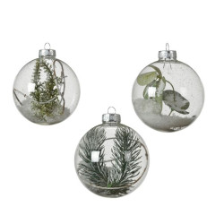 /Boule verre a/branches+neige vert d8 de Kaemingk - deco de la maison dans Boule pour sapin de Noël
