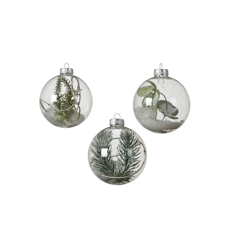/Boule verre a/branches+neige vert d8 de Kaemingk - deco de la maison dans Boule pour sapin de Noël