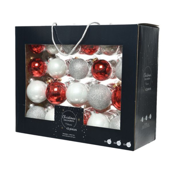 /Boules verre paillettes mix blanc/rouge d7 de Kaemingk - deco de la maison dans Boule pour sapin de Noël