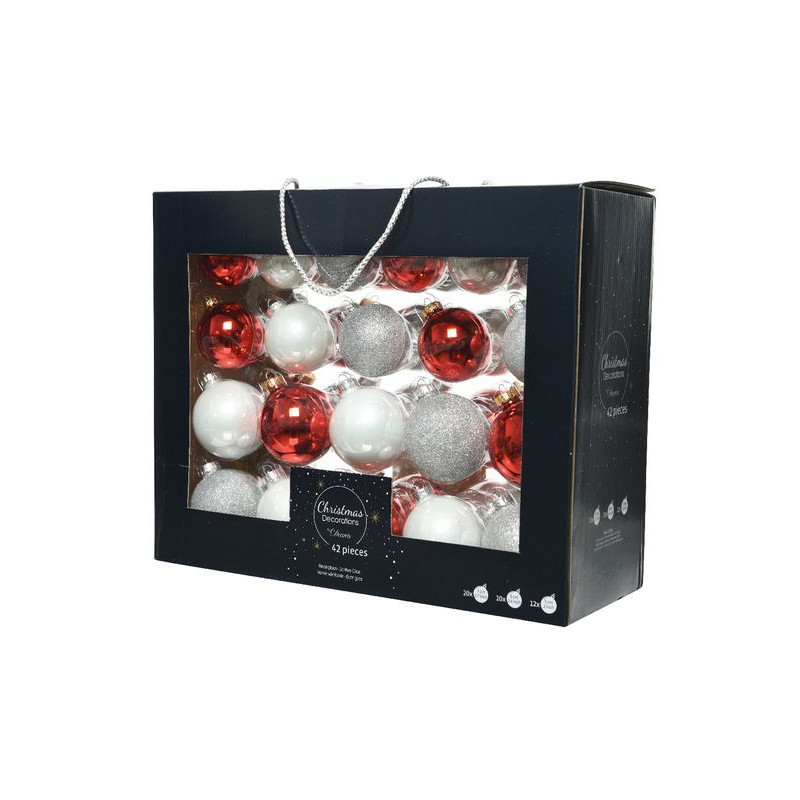 /Boules verre paillettes mix blanc/rouge d7 de Kaemingk - deco de la maison dans Boule pour sapin de Noël