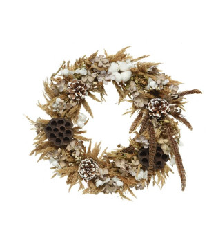 /Couronne hydrangea.fl.lotus.coton naturel d40 de Kaemingk - deco de la maison dans ❄️Couronne de Noël