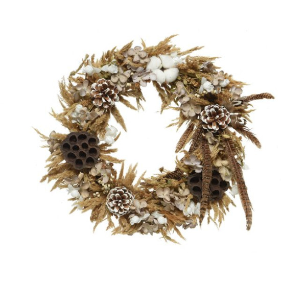 /Couronne hydrangea.fl.lotus.coton naturel d40 de Kaemingk - deco de la maison dans ❄️Couronne de Noël