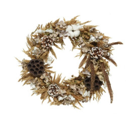 /Couronne hydrangea.fl.lotus.coton naturel d40 de Kaemingk - deco de la maison dans ❄️Couronne de Noël