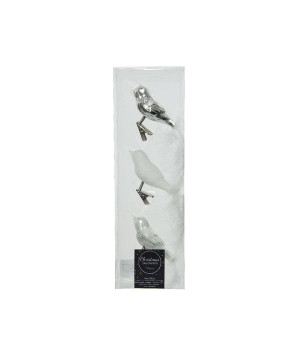 /Oiseaux s/clip blanc/argent h3.5 de Kaemingk - deco de la maison dans 🎄Déco de sapin