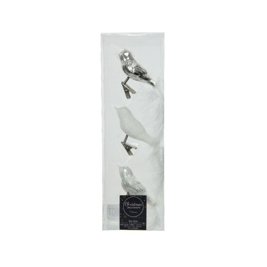/Oiseaux s/clip blanc/argent h3.5 de Kaemingk - deco de la maison dans 🎄Déco de sapin