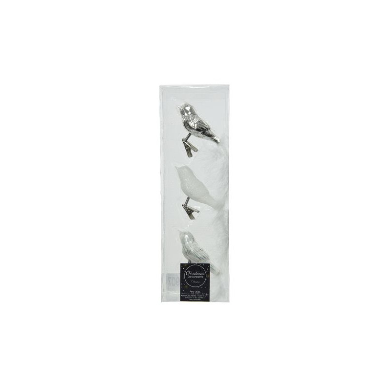 /Oiseaux s/clip blanc/argent h3.5 de Kaemingk - deco de la maison dans 🎄Déco de sapin