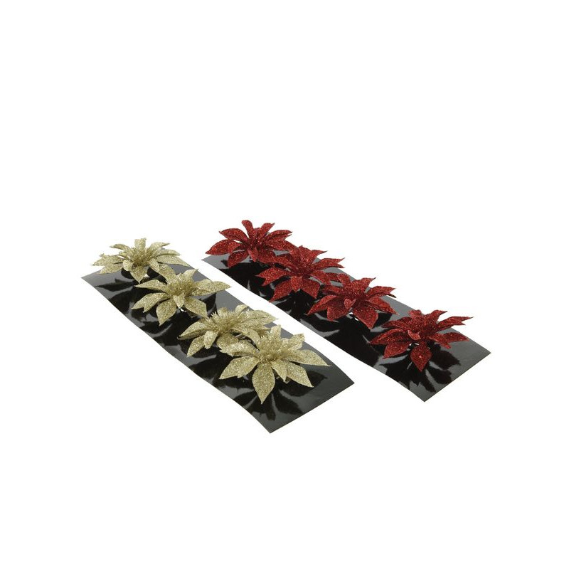 Poinsettia sur clip a paillettes or rouge x4 de Kaemingk - deco de la maison dans 🎄Déco de sapin