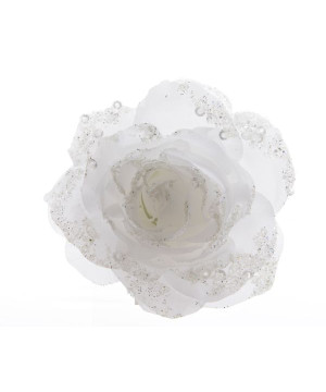 /Rose s/clip paillettes blanc hiver d14 de Kaemingk - deco de la maison dans 🎄Déco de sapin