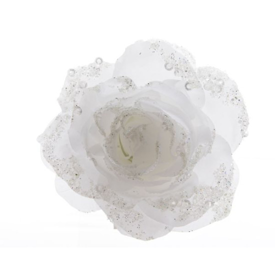 /Rose s/clip paillettes blanc hiver d14 de Kaemingk - deco de la maison dans 🎄Déco de sapin