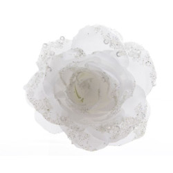 /Rose s/clip paillettes blanc hiver d14 de Kaemingk - deco de la maison dans 🎄Déco de sapin