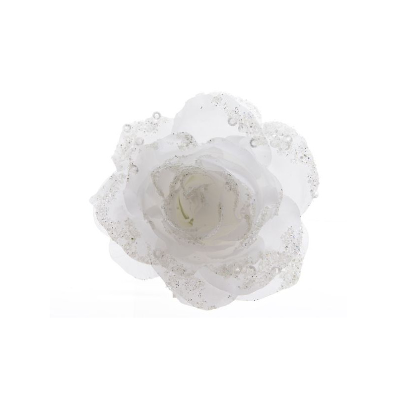 /Rose s/clip paillettes blanc hiver d14 de Kaemingk - deco de la maison dans 🎄Déco de sapin