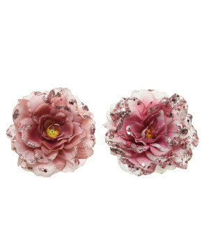 /Rose s/clip paillettes rose d14 de Kaemingk - deco de la maison dans 🎄Déco de sapin