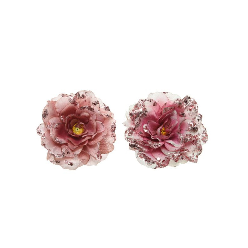 /Rose s/clip paillettes rose d14 de Kaemingk - deco de la maison dans 🎄Déco de sapin