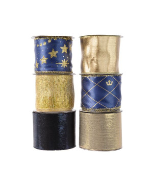 /Ruban bleu/or/noir 2.70m de Kaemingk - deco de la maison dans 🎄Déco de sapin