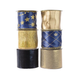 /Ruban bleu/or/noir 2.70m de Kaemingk - deco de la maison dans 🎄Déco de sapin