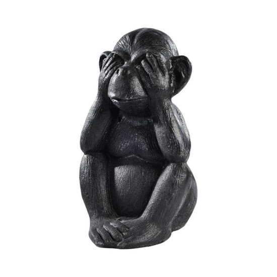 Singe Pm Je N'Ai Rien Vu 15Cm Cire Noir de Poterie Grandon - Hayrie  dans Statue pour le jardin