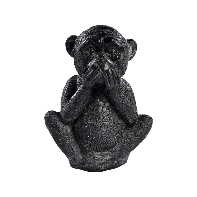 Singe Pm Je Ne Dirai Rien 15Cm Cire Noir de Poterie Grandon - Hayrie  dans Statue pour le jardin