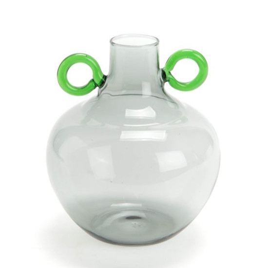 Vase rond gris anse verte h16 de Amadeus- Déco et accessoires dans Vase