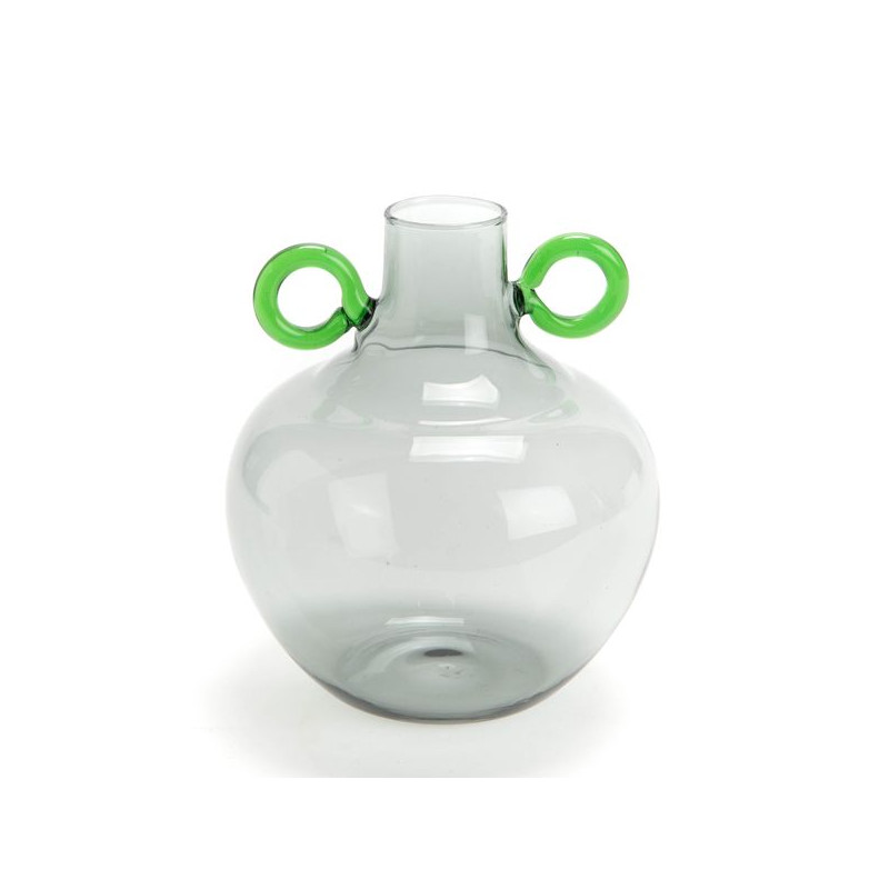Vase rond gris anse verte h16 de Amadeus- Déco et accessoires dans Vase