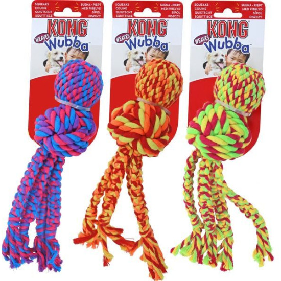 Kong wubba weaves w/rope l - 38.1x8.3x8.3cm de Jouet KONG pour chien dans Jouets pour chiens