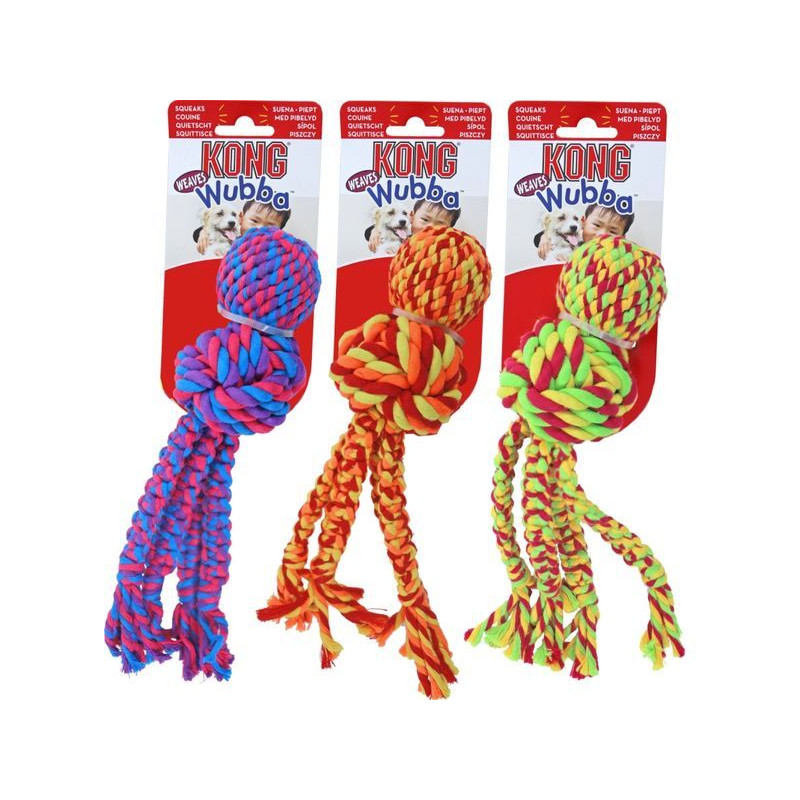 Kong wubba weaves w/rope l - 38.1x8.3x8.3cm de Jouet KONG pour chien dans Jouets pour chiens