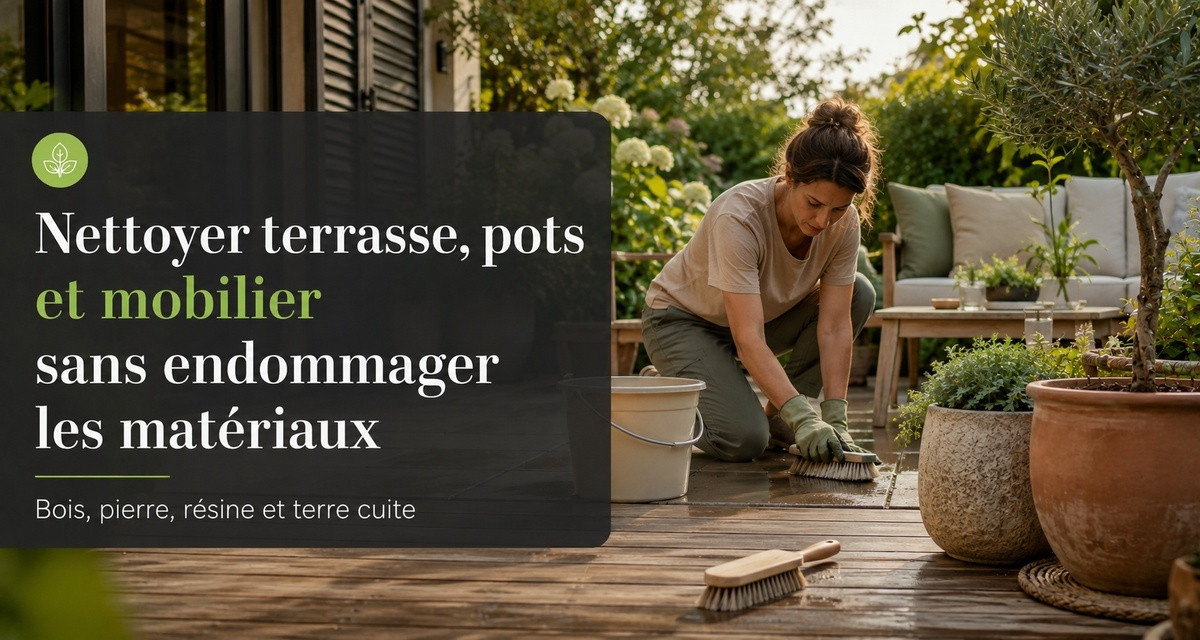 Nettoyer terrasse, pots et mobilier sans endommager les mat&eacute;riaux