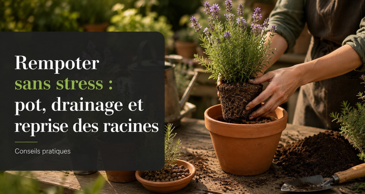 Rempoter sans stress : pot, drainage et reprise des racines